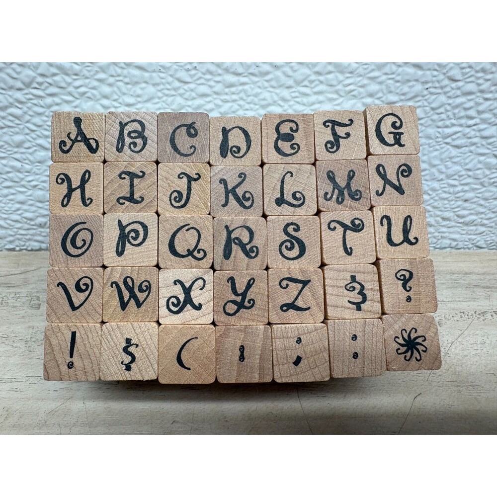 Stamp Craft Set Of 35 Wood Mounted Rubber Stamps Swirl Alphabet